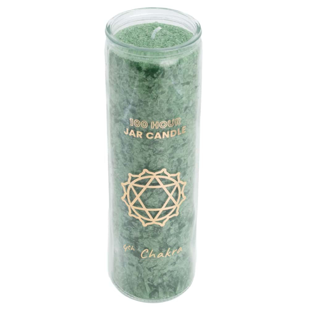 Fair Trade Hart Chakra (4e) Stearine Kaars in Glas – Groen (100 Branduren)
