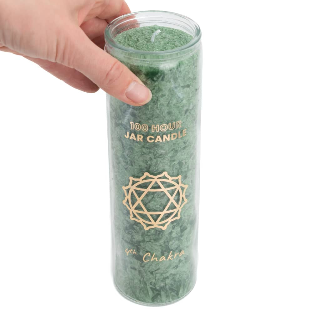 Fair Trade Hart Chakra (4e) Stearine Kaars in Glas – Groen (100 Branduren)