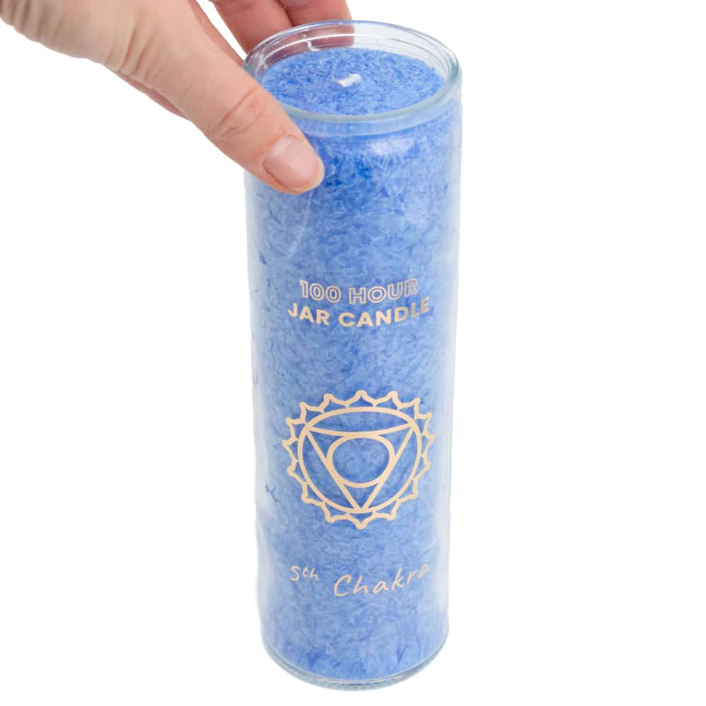 Fair Trade Keel Chakra (5e) Stearine Kaars in Glas – Blauw (100 Branduren)