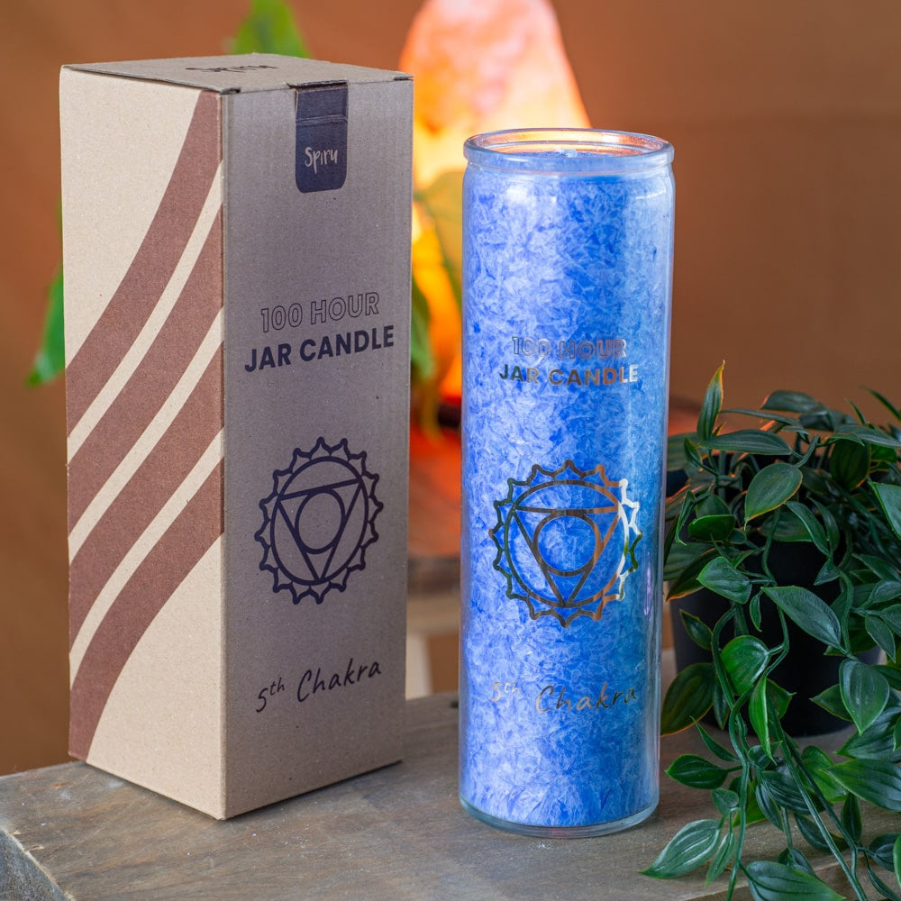 Fair Trade Keel Chakra (5e) Stearine Kaars in Glas – Blauw (100 Branduren)