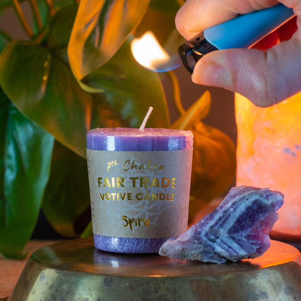 Fair Trade Votief Wens Kaars Kruin Chakra (7e) – Paars (10 Branduren)