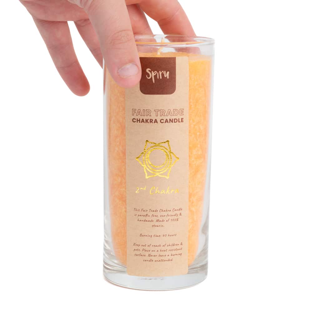 Fair Trade Sacraal Chakra (2e) Stearine Kaars in Glas – Oranje (60 Branduren)