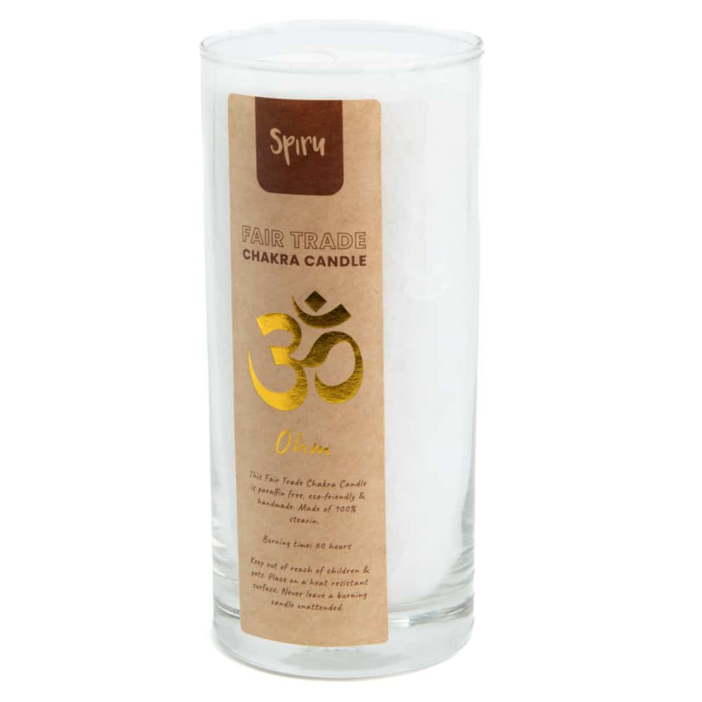 Fair Trade OHM Stearine Kaars in Glas – Wit (60 Branduren)