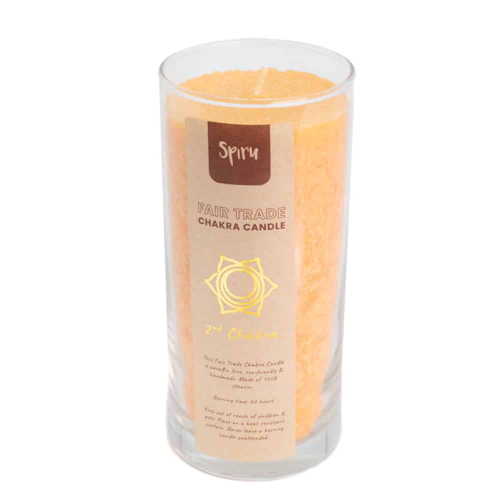 Fair Trade Sacraal Chakra (2e) Stearine Kaars in Glas – Oranje (60 Branduren)