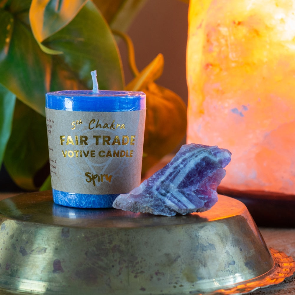 Fair Trade Votief Wens Kaars Keel Chakra (5e) – Blauw (10 Branduren)