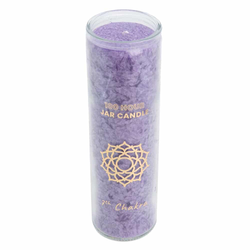 Fair Trade Kruin Chakra (7e) Stearine Kaars in Glas – Paars (100 Branduren)