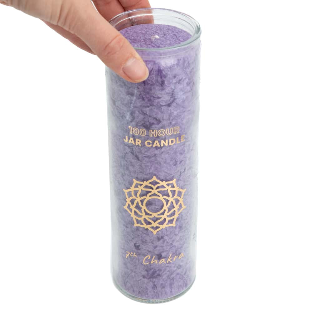 Fair Trade Kruin Chakra (7e) Stearine Kaars in Glas – Paars (100 Branduren)