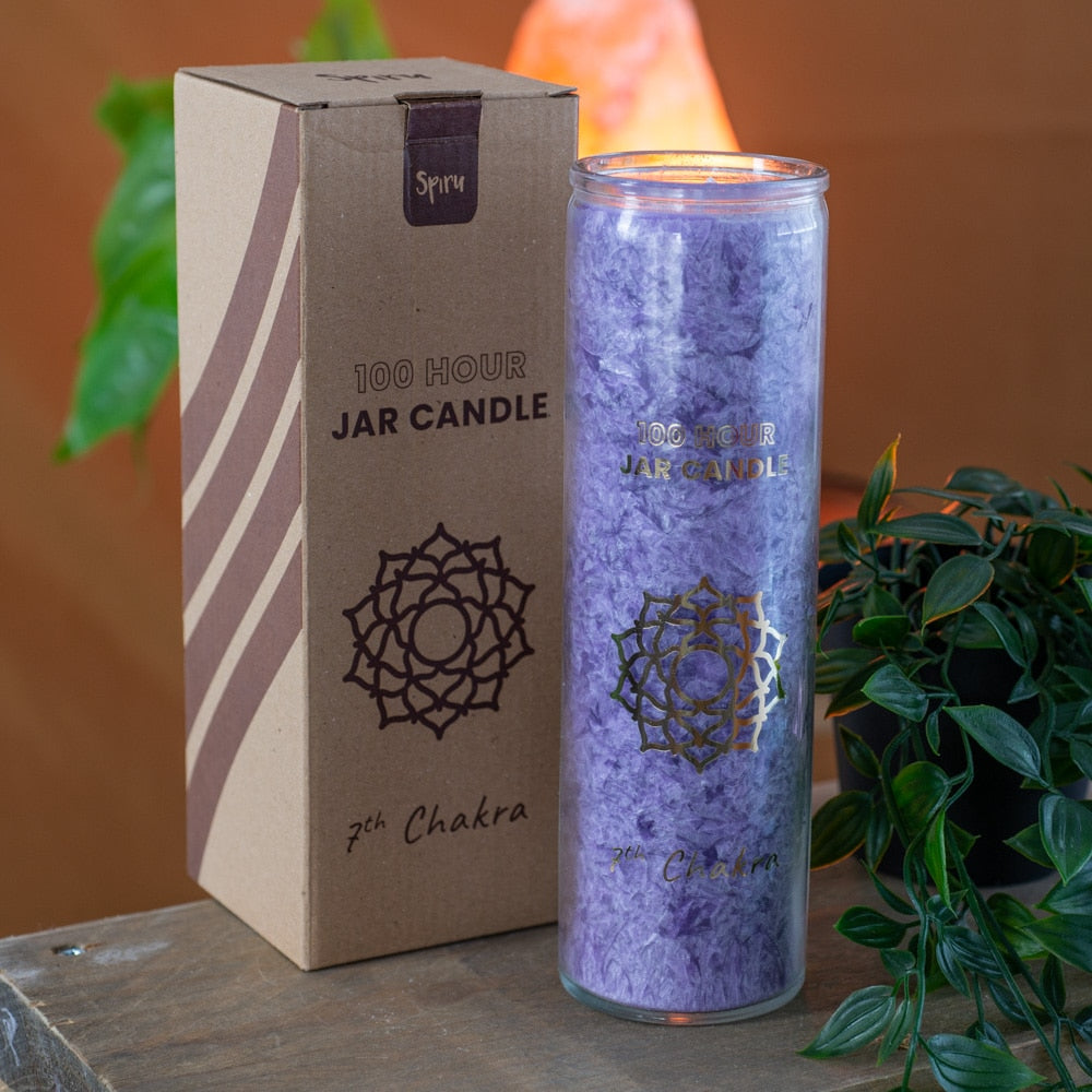 Fair Trade Kruin Chakra (7e) Stearine Kaars in Glas – Paars (100 Branduren)