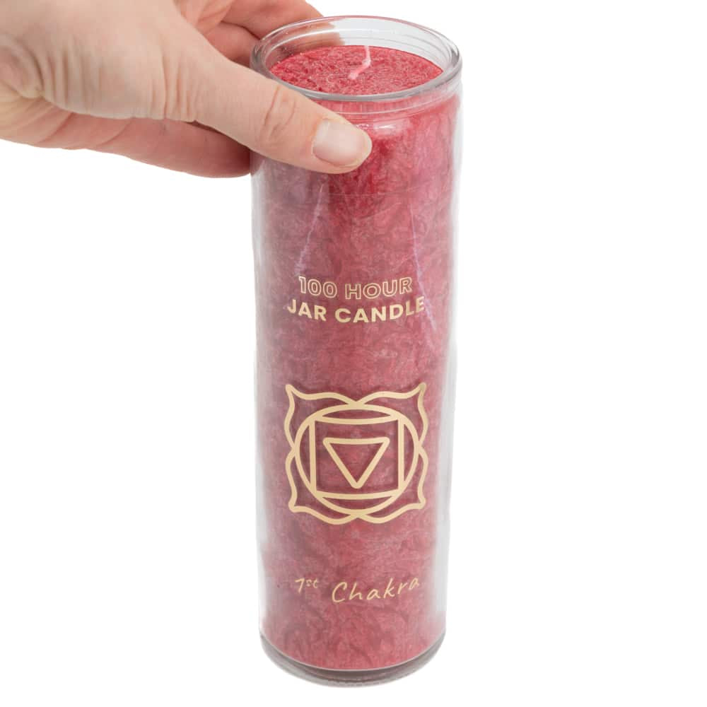 Fair Trade Wortel Chakra (1e) Stearine Kaars in Glas – Rood (100 Branduren)