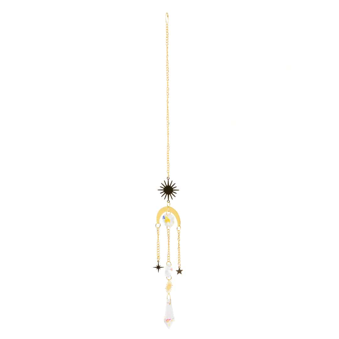 Feng Shui Regenboog Hanger Meerdere Kristallen Zon en Maan Goudkleurig (32 cm)