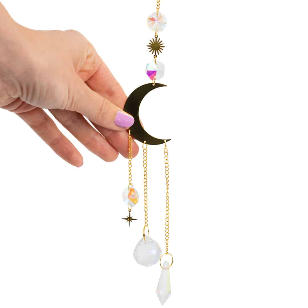 Feng Shui Regenboog Hanger Kristal Maan Goudkleurig (37 cm)