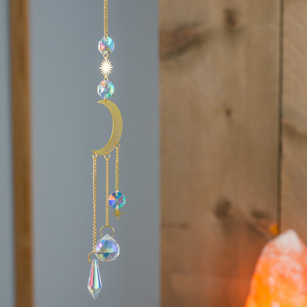 Feng Shui Regenboog Hanger Kristal Maan Goudkleurig (37 cm)