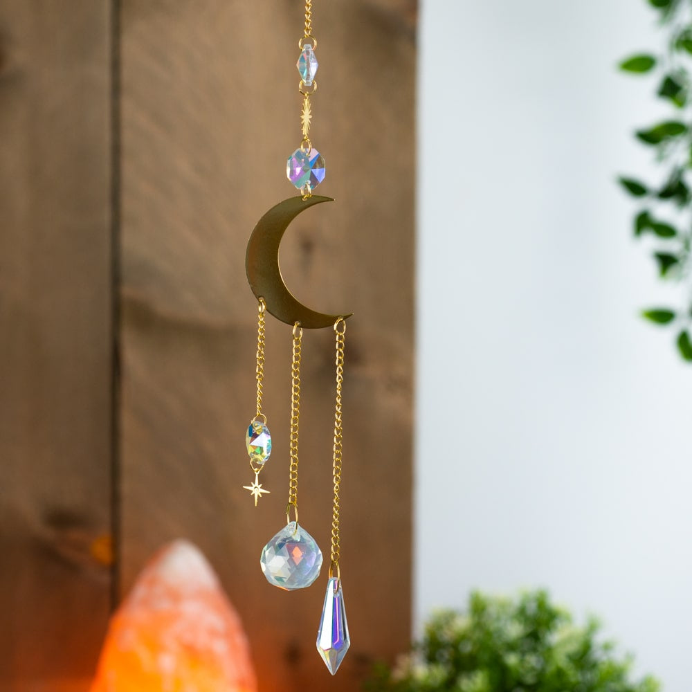Feng Shui Regenboog Hanger Kristal Maan Goudkleurig (37 cm)