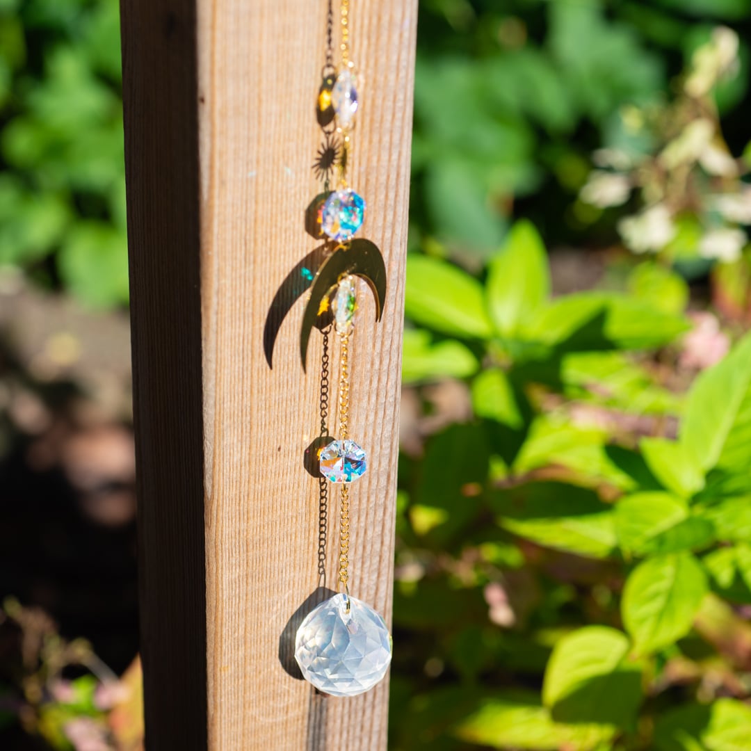 Feng Shui Regenboog Hanger Kristal Halve Maan Goudkleurig (35 cm)
