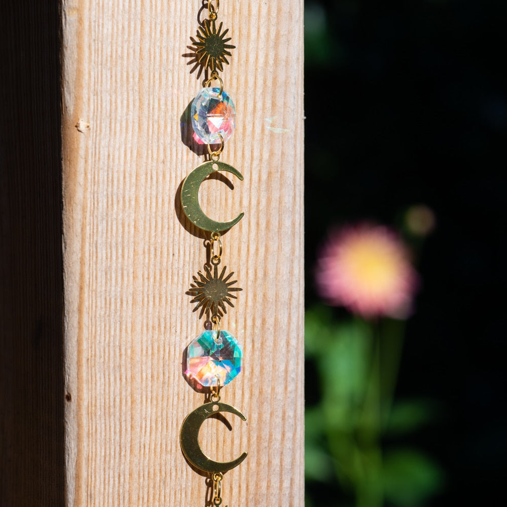 Feng Shui Regenboog Hanger Triple Zon en Maan Goudkleurig (24 cm)