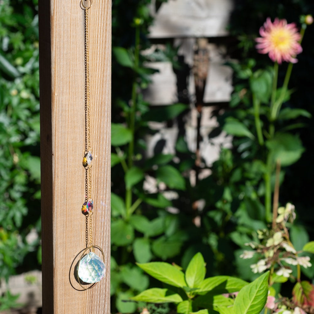 Feng Shui Regenboog Hanger Facet Bol Flower of Life Goudkleurig (31 cm)