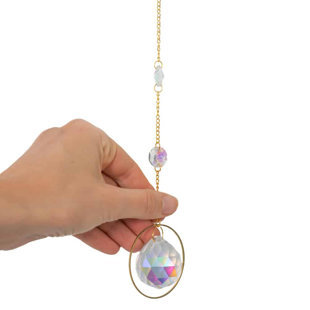 Feng Shui Regenboog Hanger Facet Bol Flower of Life Goudkleurig (31 cm)