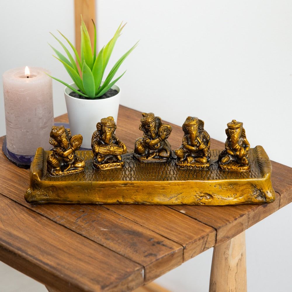 Ganesha Beeld Muziek op Plateau – set van 5