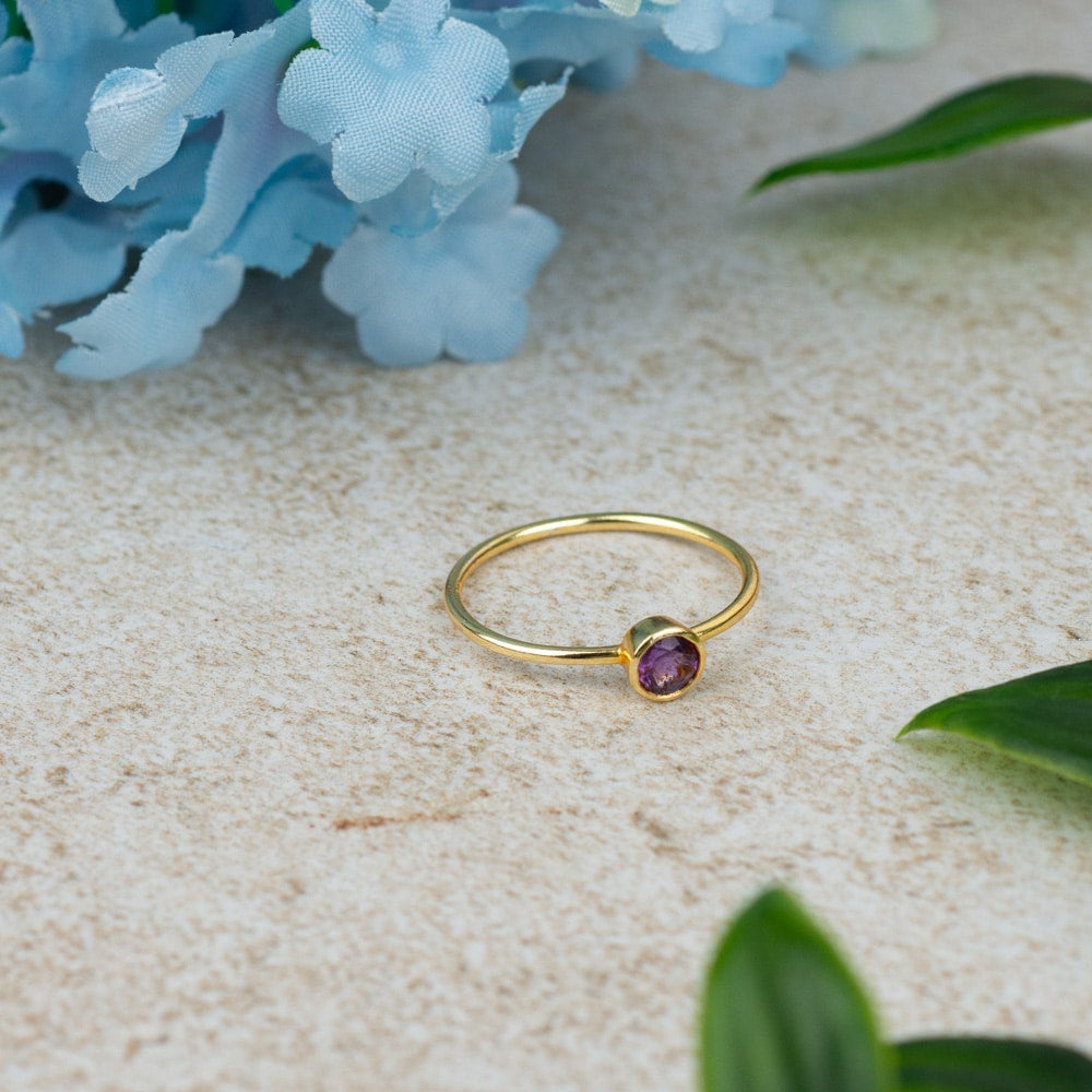 Geboortesteen Ring Amethist Februari – 925 Zilver Verguld (Maat 17)
