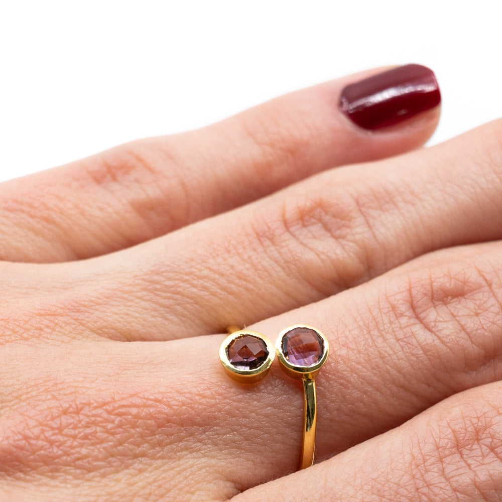 Geboortesteen Ring Amethist Februari – 925 Zilver Verguld – Verstelbaar