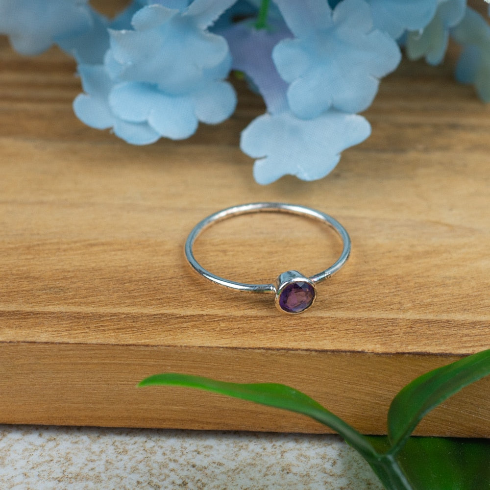 Geboortesteen Ring Amethist Februari – 925 Zilver – Zilverkleurig (Maat 17)