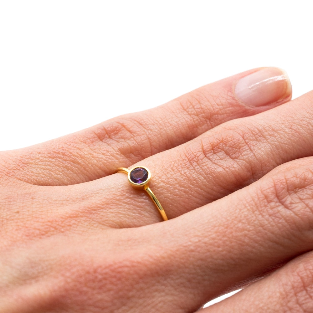 Geboortesteen Ring Amethist Februari – 925 Zilver Verguld (Maat 17)