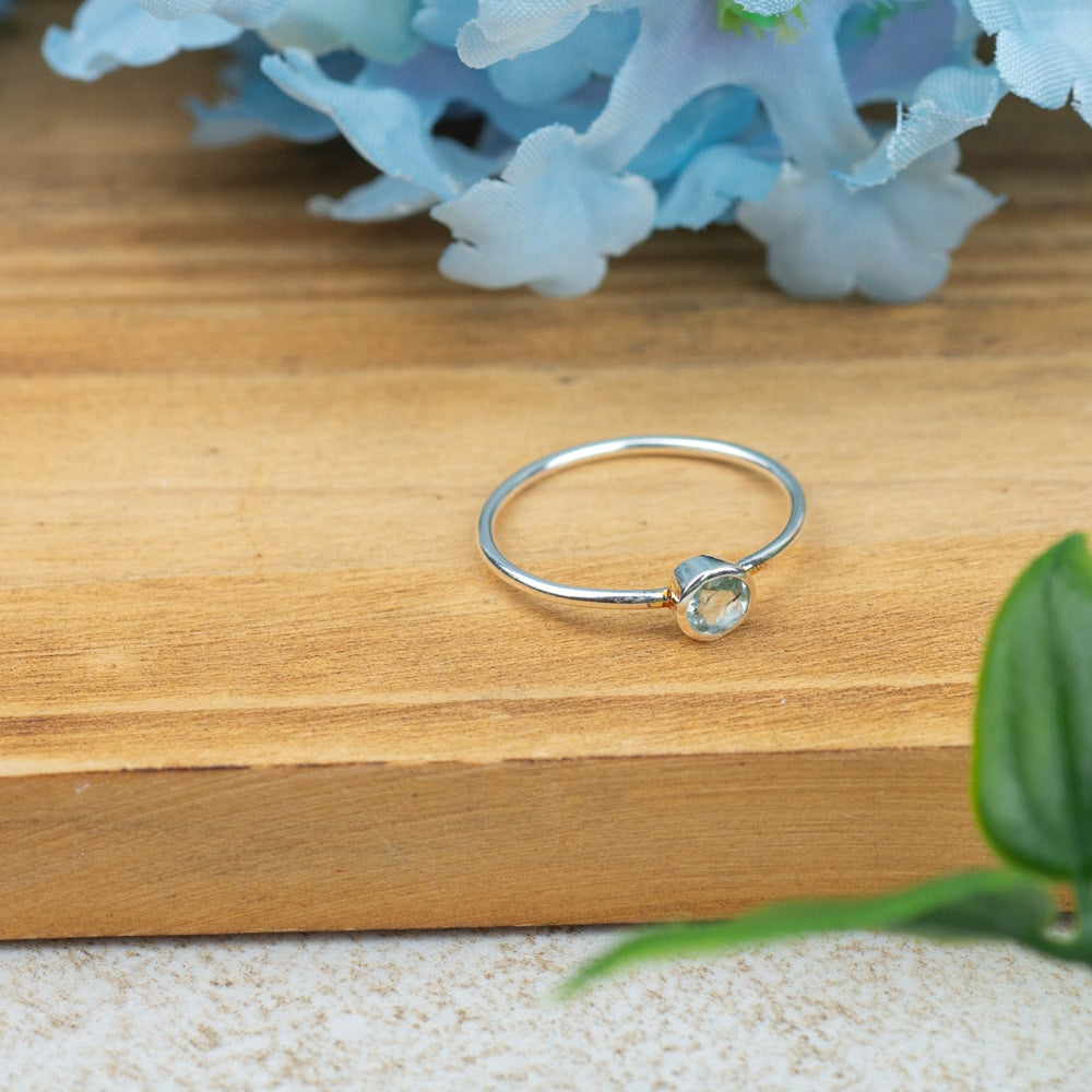 Geboortesteen Ring Aquamarijn Maart – 925 Zilver – Zilverkleurig (Maat 17)