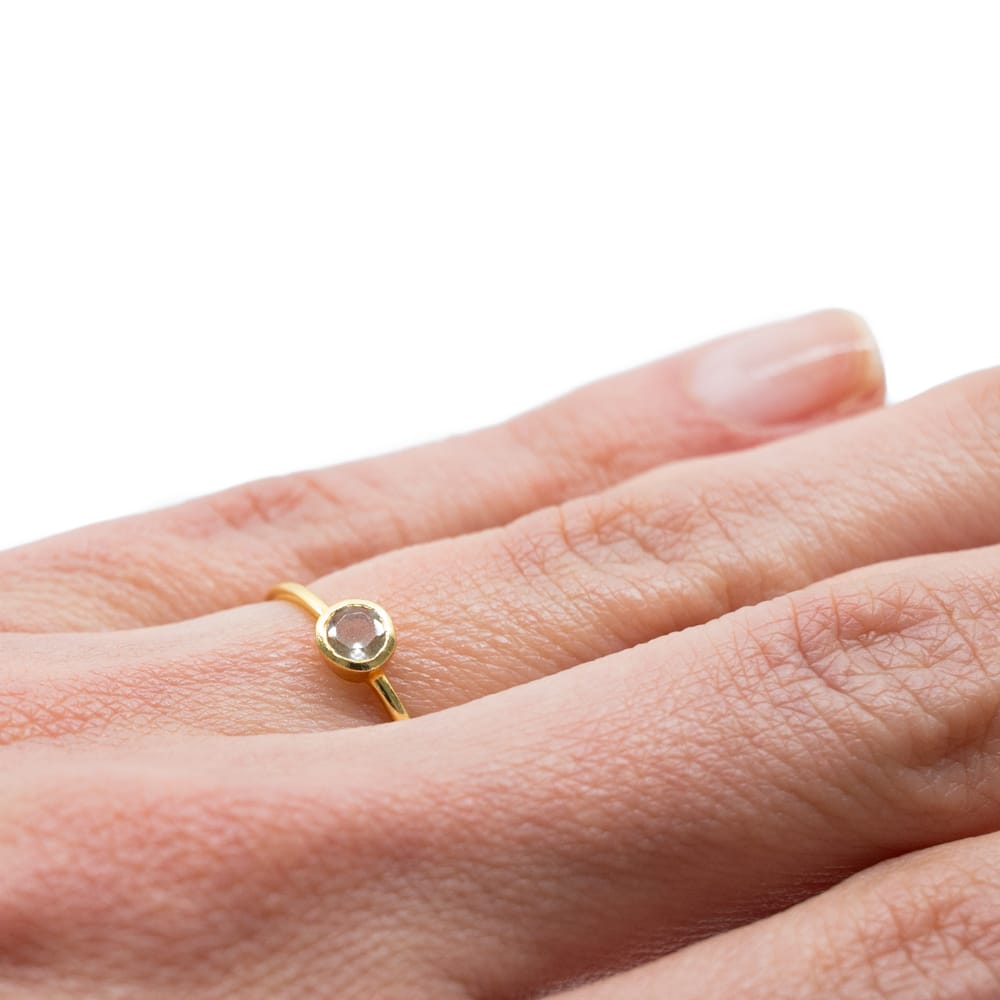 Geboortesteen Ring Bergkristal April – 925 Zilver Verguld (Maat 17)