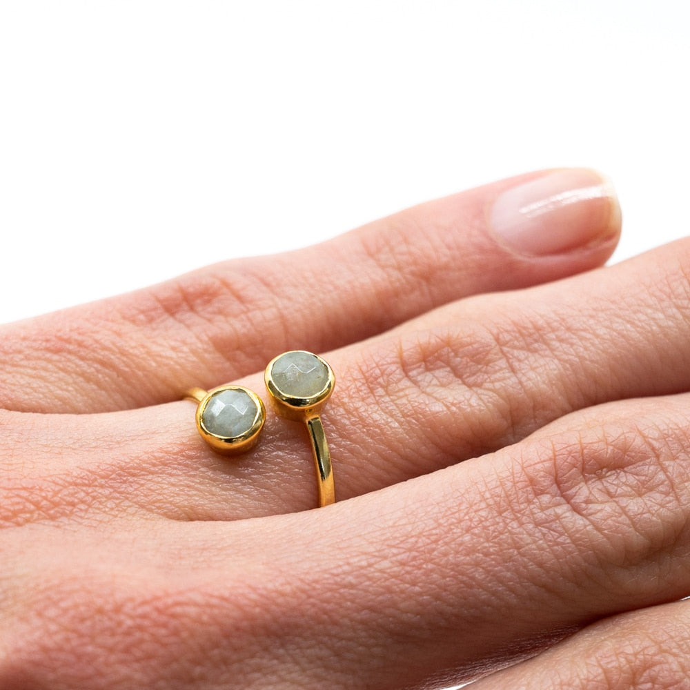 Geboortesteen Ring Aquamarijn Maart – 925 Zilver Verguld – Verstelbaar