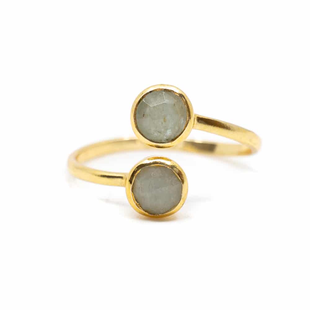 Geboortesteen Ring Aquamarijn Maart – 925 Zilver Verguld – Verstelbaar