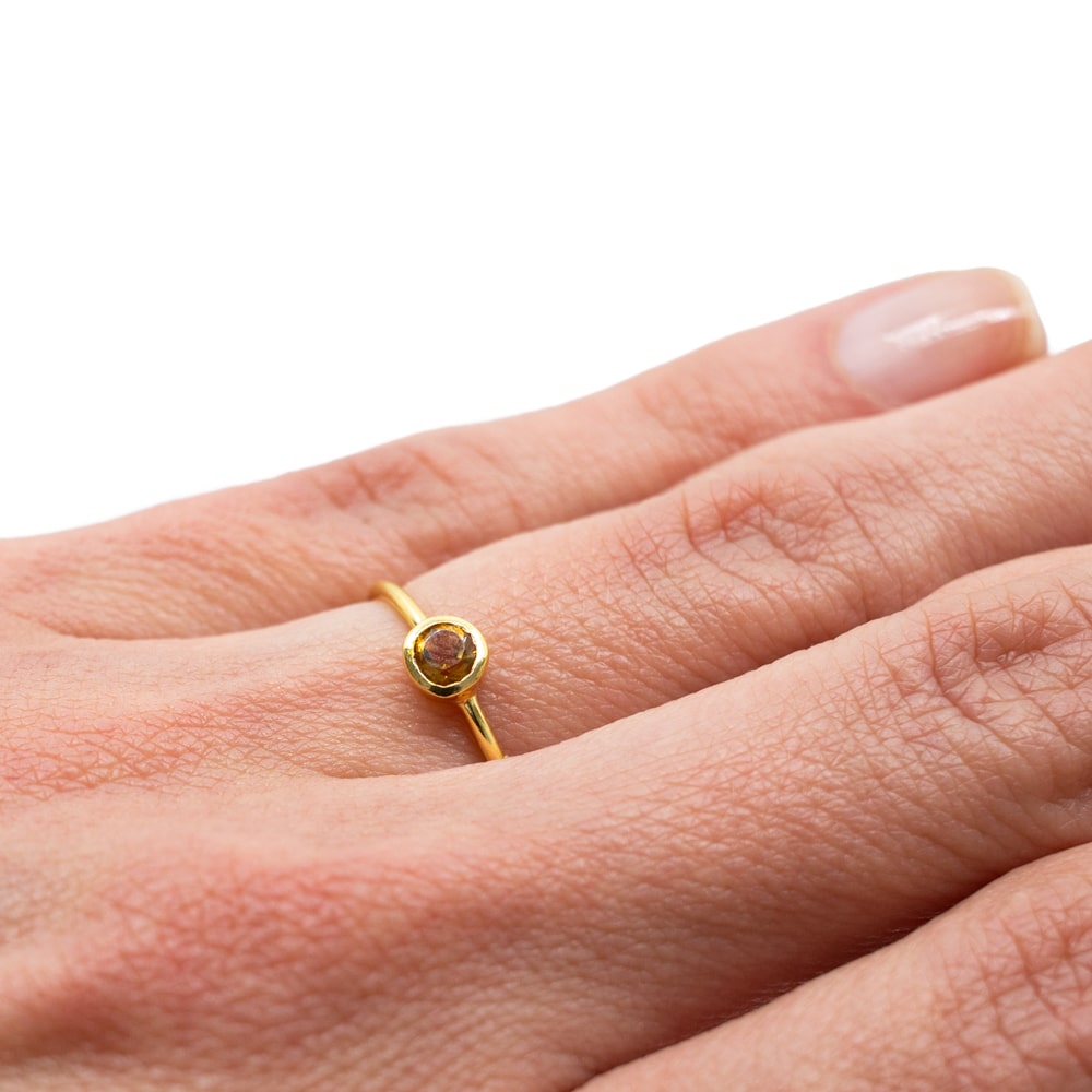 Geboortesteen Ring Citrien November – 925 Zilver Verguld (Maat 17)