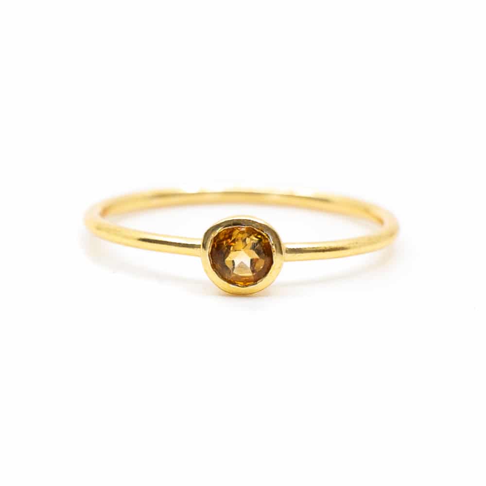 Geboortesteen Ring Citrien November – 925 Zilver Verguld (Maat 17)