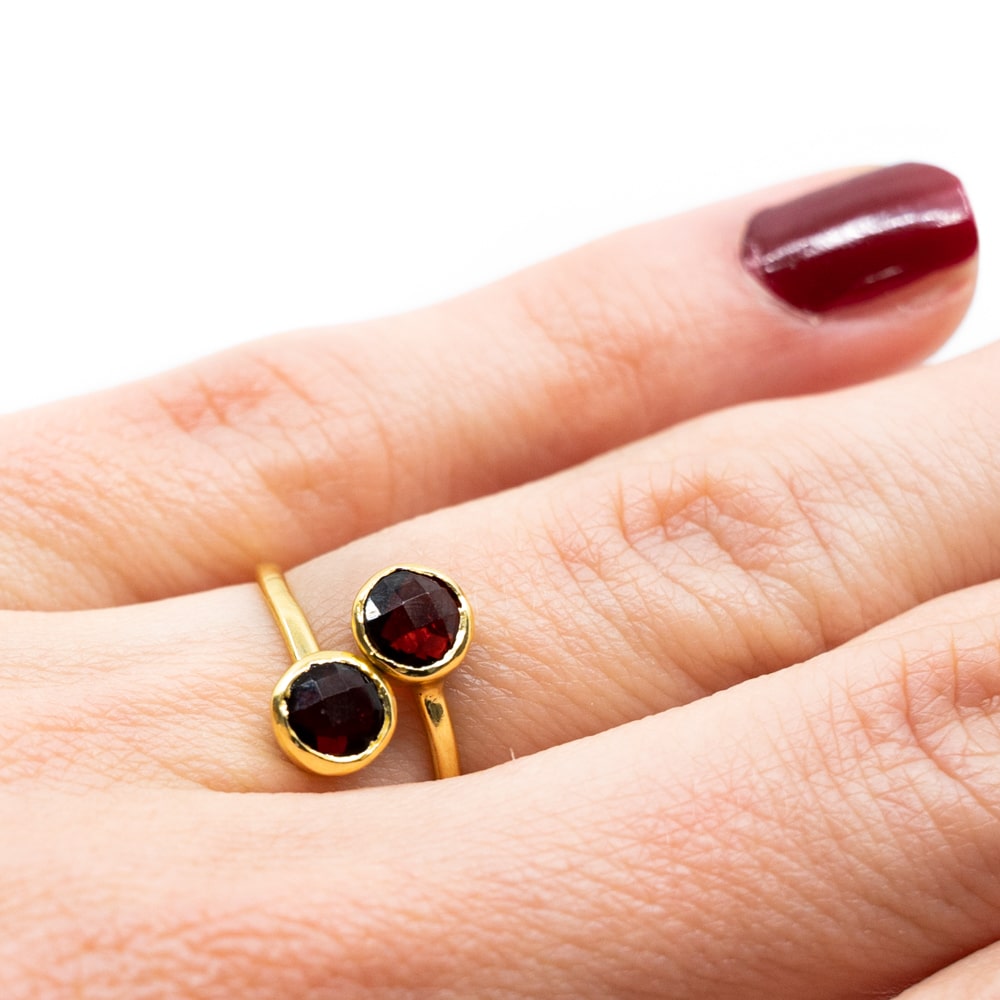 Geboortesteen Ring Granaat Januari – 925 Zilver Verguld – Verstelbaar