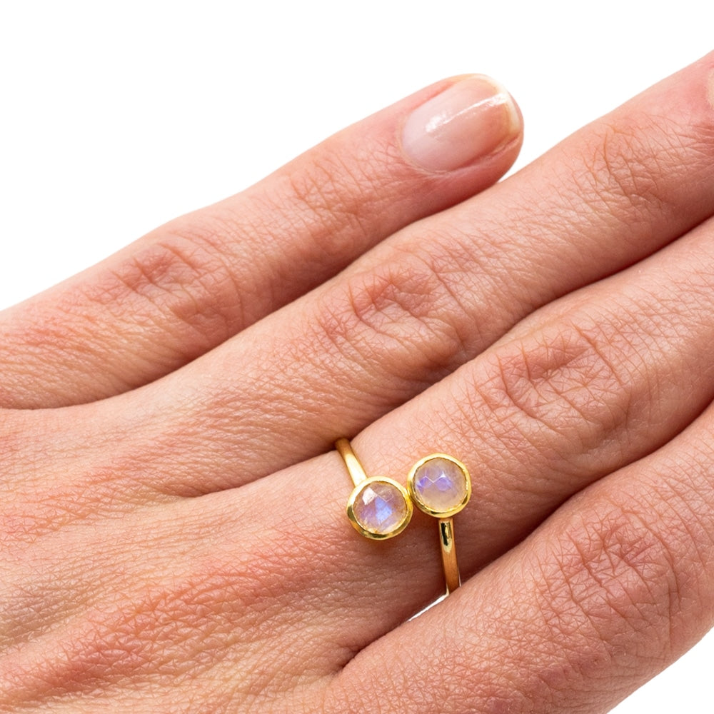Geboortesteen Ring Maansteen Juni – 925 Zilver Verguld – Verstelbaar