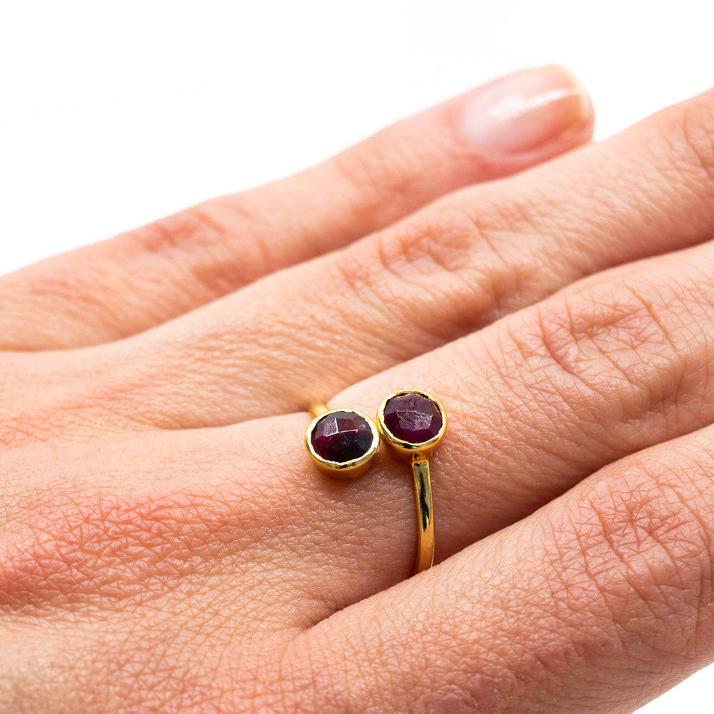 Geboortesteen Ring Robijn Juli – 925 Zilver Verguld – Verstelbaar
