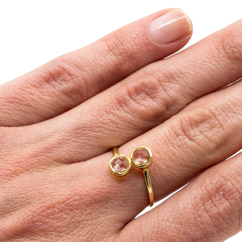 Geboortesteen Ring Bergkristal April – 925 Zilver Verguld – Verstelbaar
