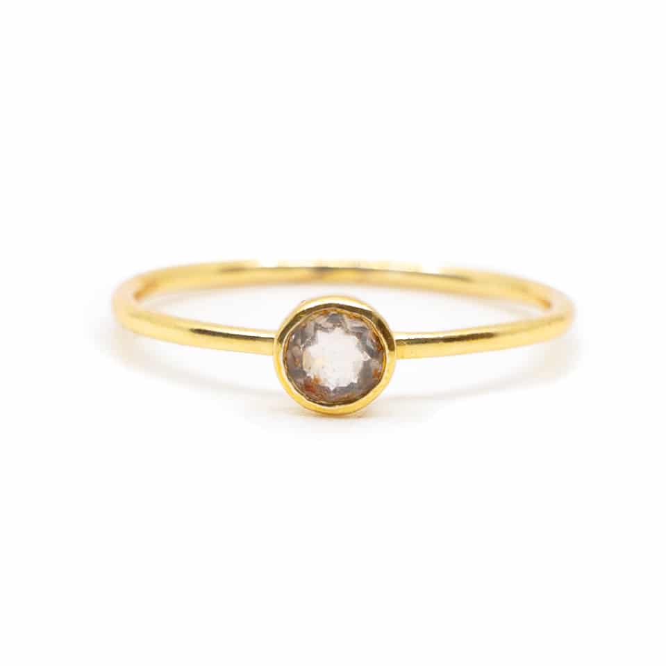 Geboortesteen Ring Rozenkwarts Oktober – 925 Zilver Verguld (Maat 17)