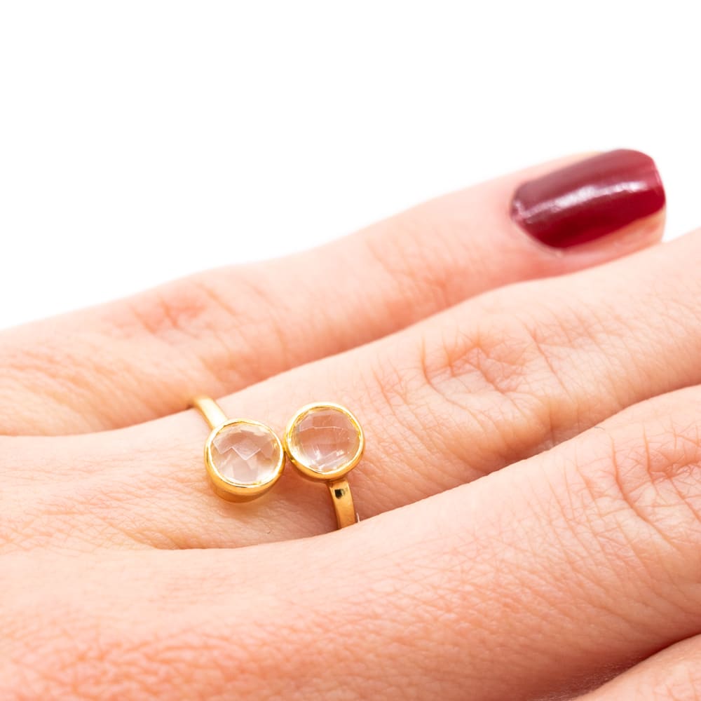 Geboortesteen Ring Rozenkwarts Oktober – 925 Zilver Verguld – Verstelbaar