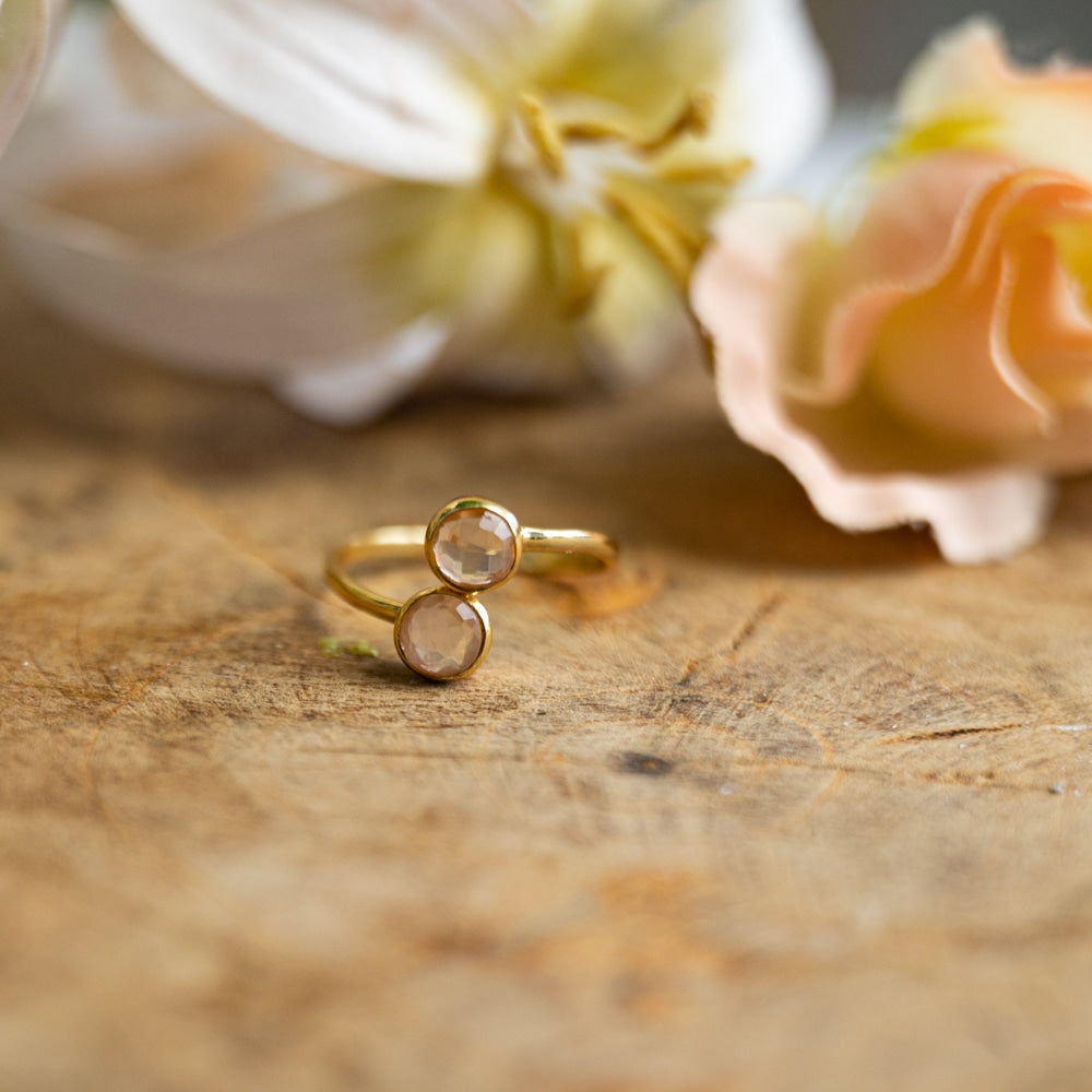 Geboortesteen Ring Rozenkwarts Oktober – 925 Zilver Verguld – Verstelbaar