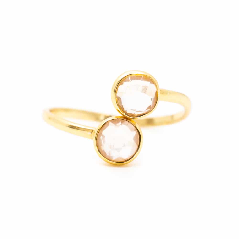 Geboortesteen Ring Rozenkwarts Oktober – 925 Zilver Verguld – Verstelbaar