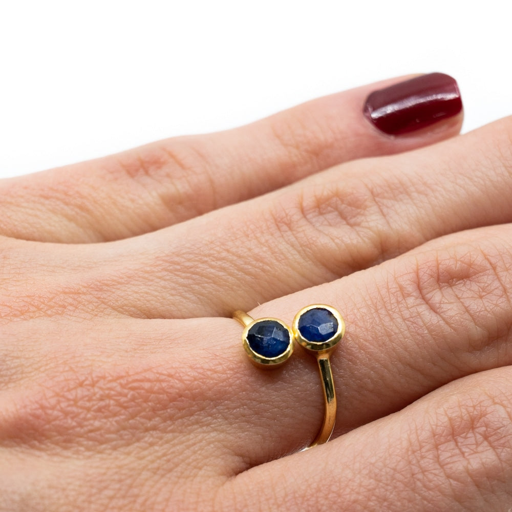 Geboortesteen Ring Saffier September – 925 Zilver Verguld – Verstelbaar