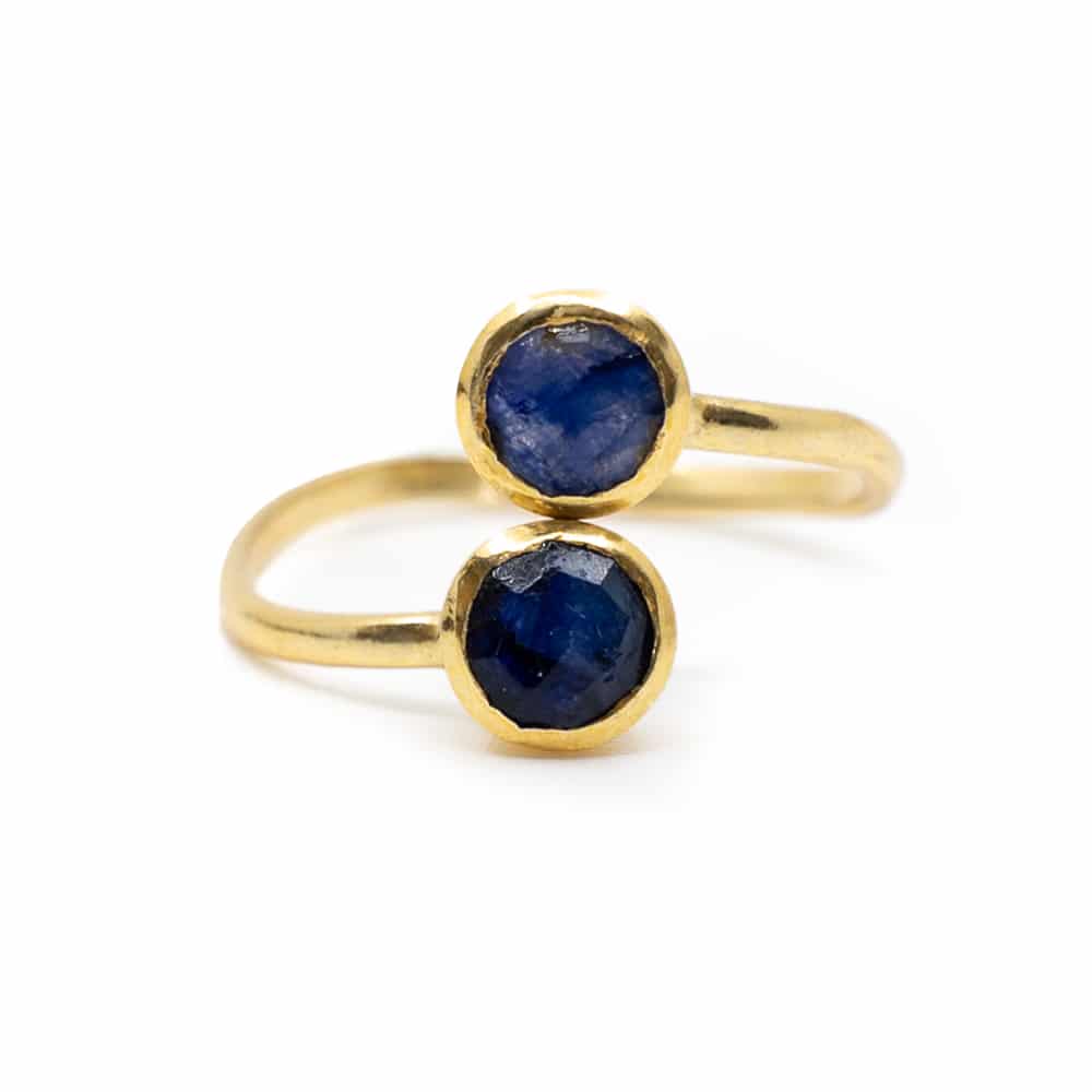 Geboortesteen Ring Saffier September – 925 Zilver Verguld – Verstelbaar