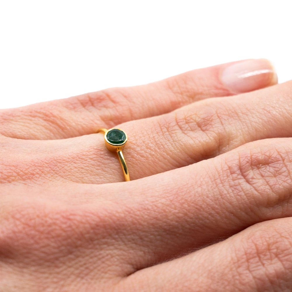 Geboortesteen Ring Smaragd Mei – 925 Zilver Verguld (Maat 17)