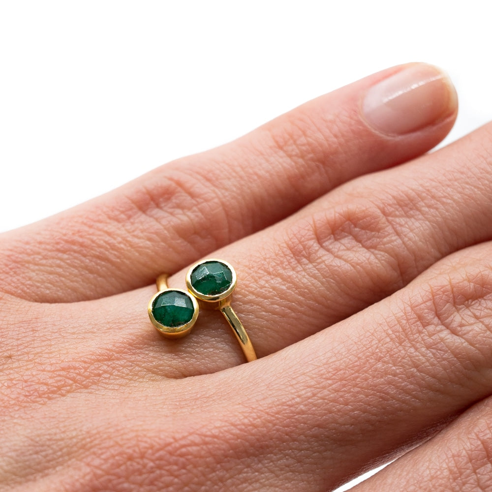 Geboortesteen Ring Smaragd Mei – 925 Zilver Verguld – Verstelbaar