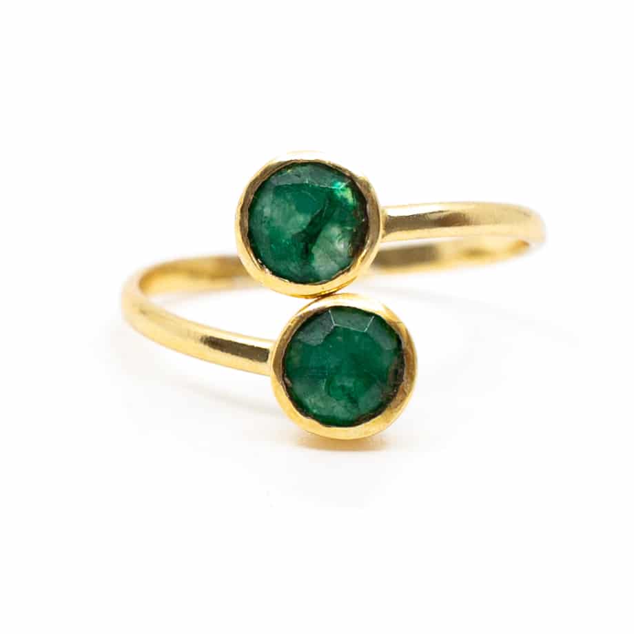 Geboortesteen Ring Smaragd Mei – 925 Zilver Verguld – Verstelbaar