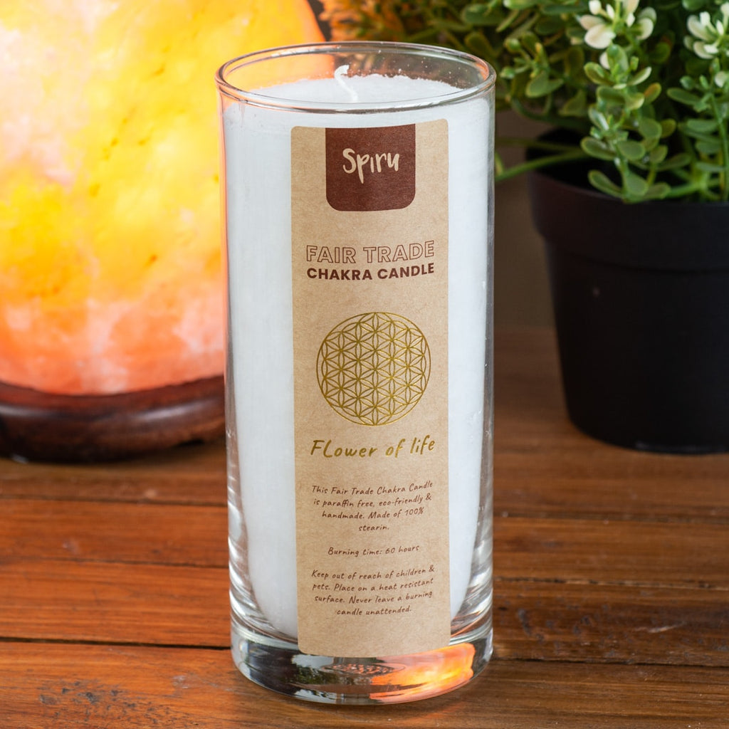 Fair Trade Flower of Life Stearine Kaars – Wit (60 Branduren)