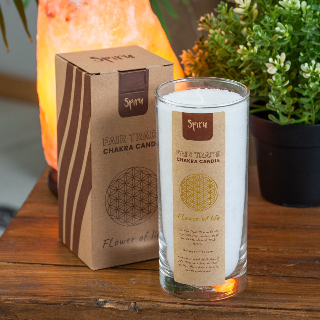 Fair Trade Flower of Life Stearine Kaars – Wit (60 Branduren)
