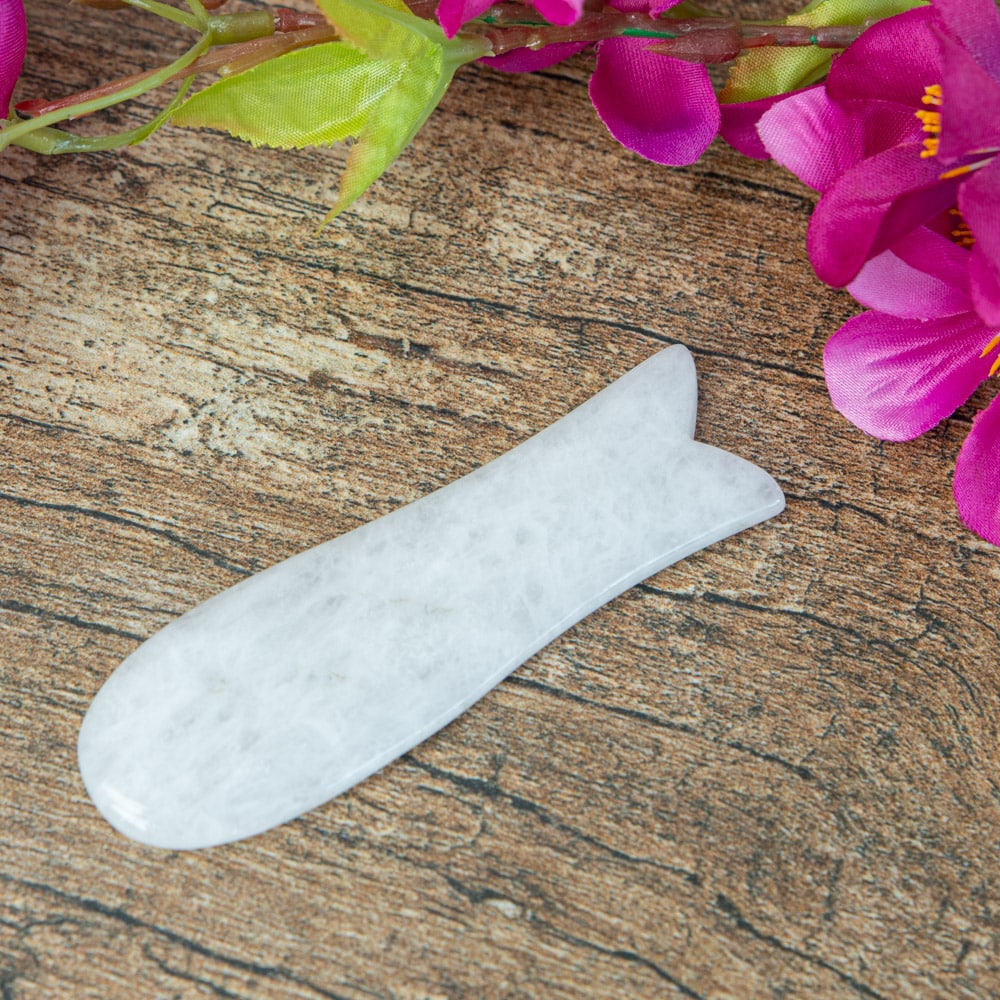 Guasha Schraper Witte Jade Vis – 95 mm