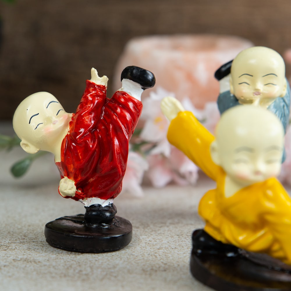 Happy Boeddha Beeld Karate – set van 4 – ca. 7 cm