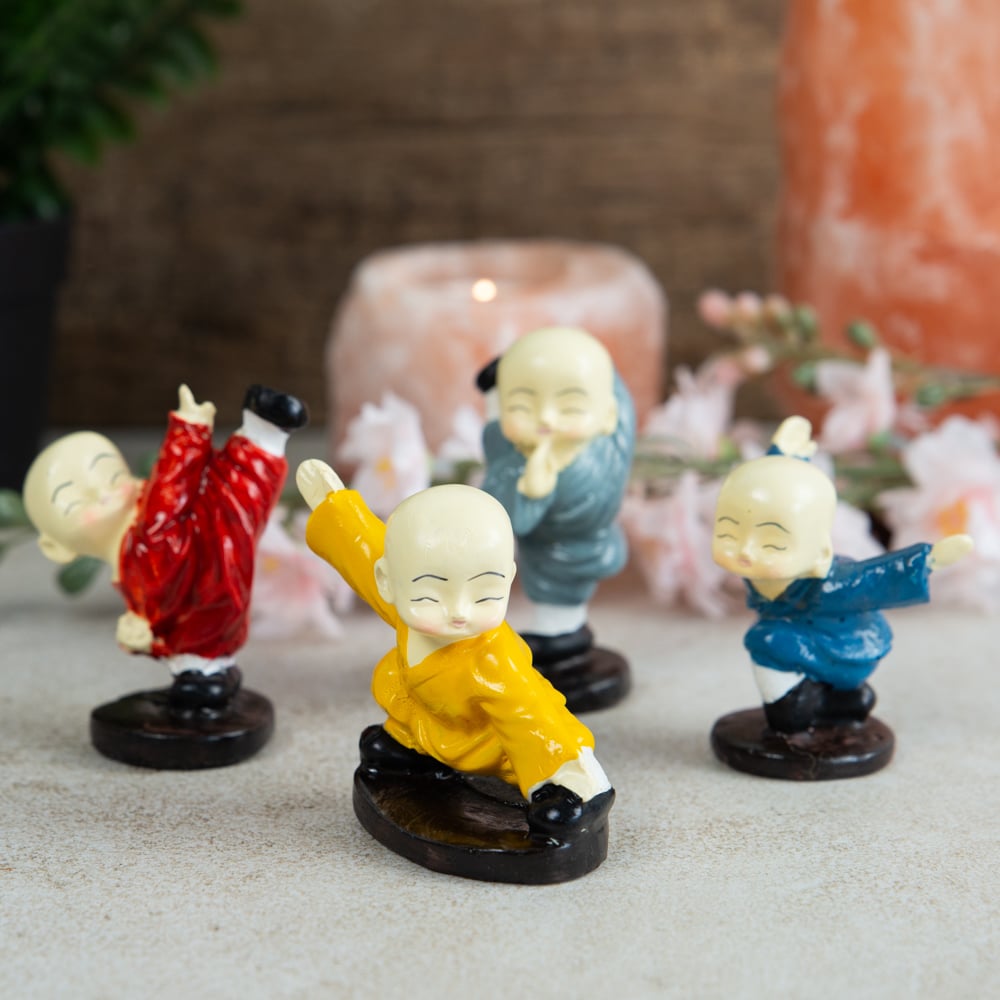 Happy Boeddha Beeld Karate – set van 4 – ca. 7 cm